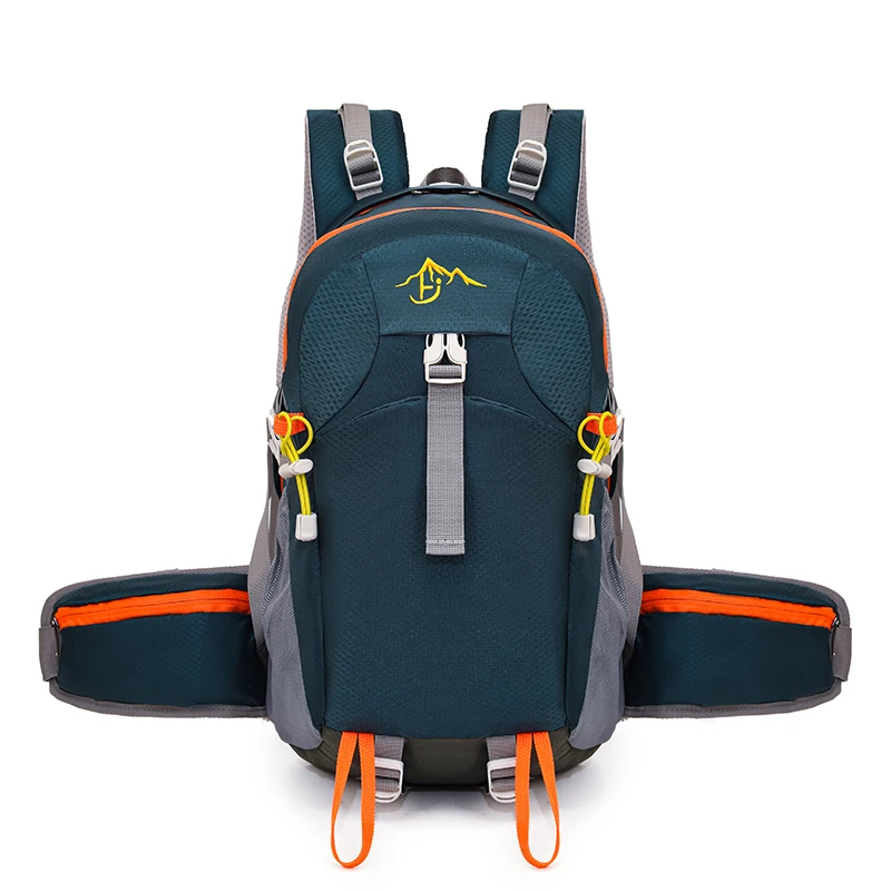 

Fashionable Outdoor Travel Backpack, Navy Blue and Orange Contrasting Color Large Capacity Mountaineering Bag with Waterproof Cover