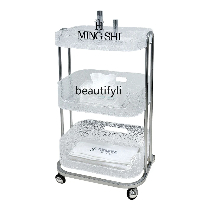 High-End Acrylic Transparent Beauty Car Beauty Salon Special Light Luxury Trolley Display Cabinet