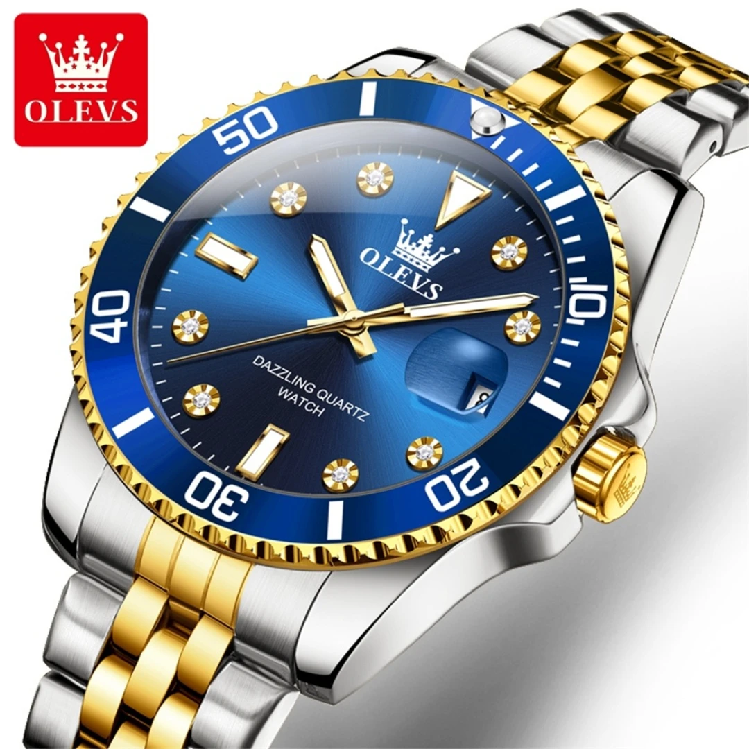 

OLEVS 9809 Quartz Fashion Watch Gift Round-dial Stainless Steel Watchband Wristwatch Calendar Luminous