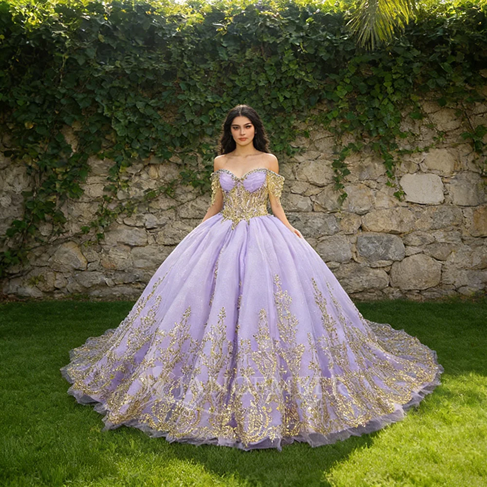 

Gorgeous Scoop 15 Quinceanera Dresses Glitter Long Sleeves Lace Up Ball Gown Birthday Party Dress vestidos de 15 quinceañera
