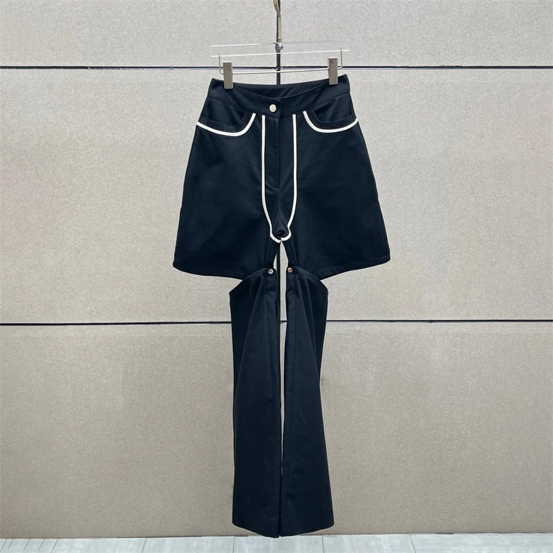 Spring New Women's High-Waisted Color-Blocked White-Trimmed Pants High-Quality Fashionable Street Style Two-Piece Wide-Leg Pants