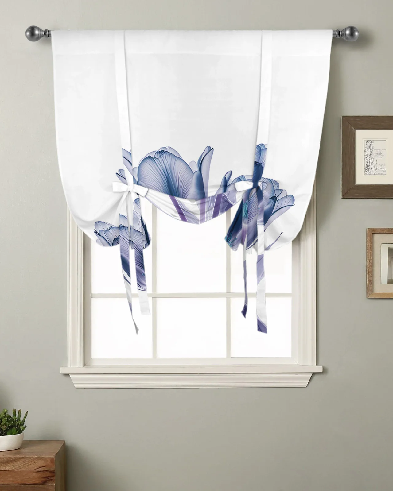 

Flower Tulip Transparent Abstract Kitchen Short Window Curtain Rod Pocket Curtains Home Decor Small Window Roman Tie Up Curtains