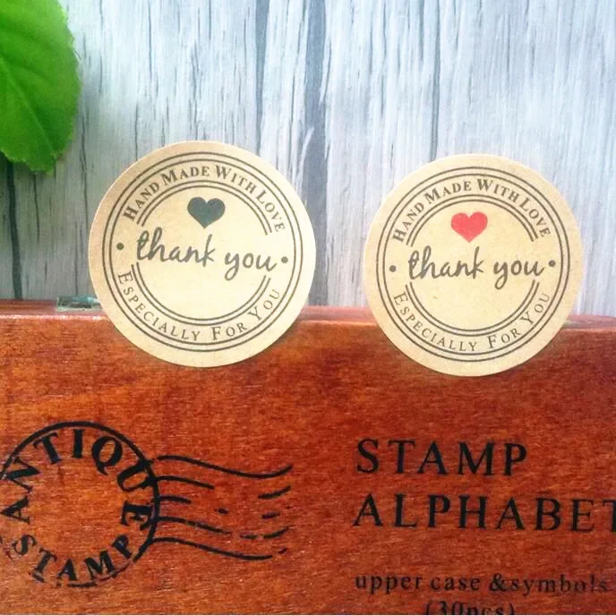 100Pcs Thank You Love Self Adhesive Stickers Kraft Label Sticker Diameter 3.5cm For Diy Hand Made Gift Cake Candy Paper Tags