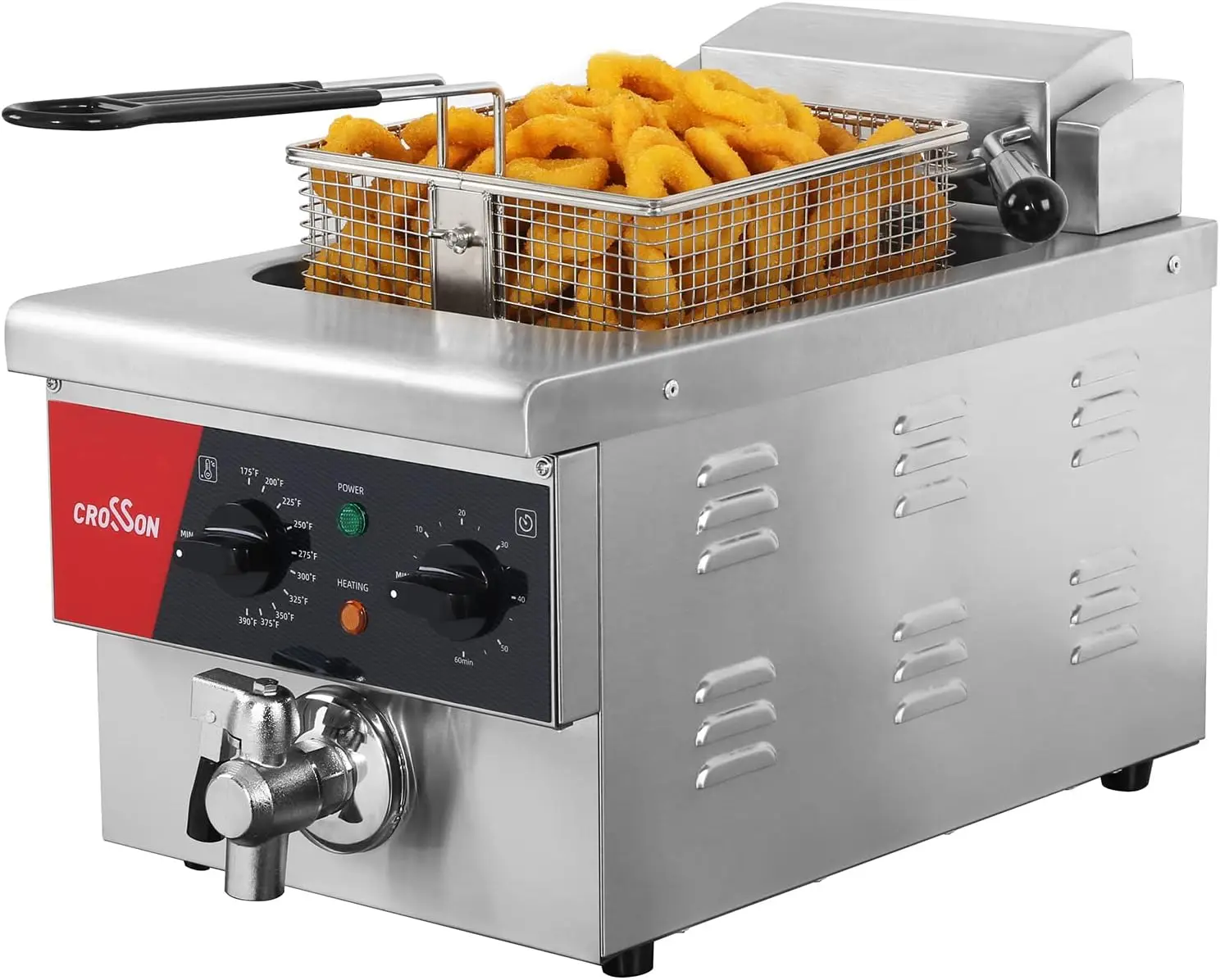 Electric Countertop Deep Fryer Extra Large with Drain,Timer,Basket and Lid for Restaurant Use 120V,1800W Commercial Deep Fryers