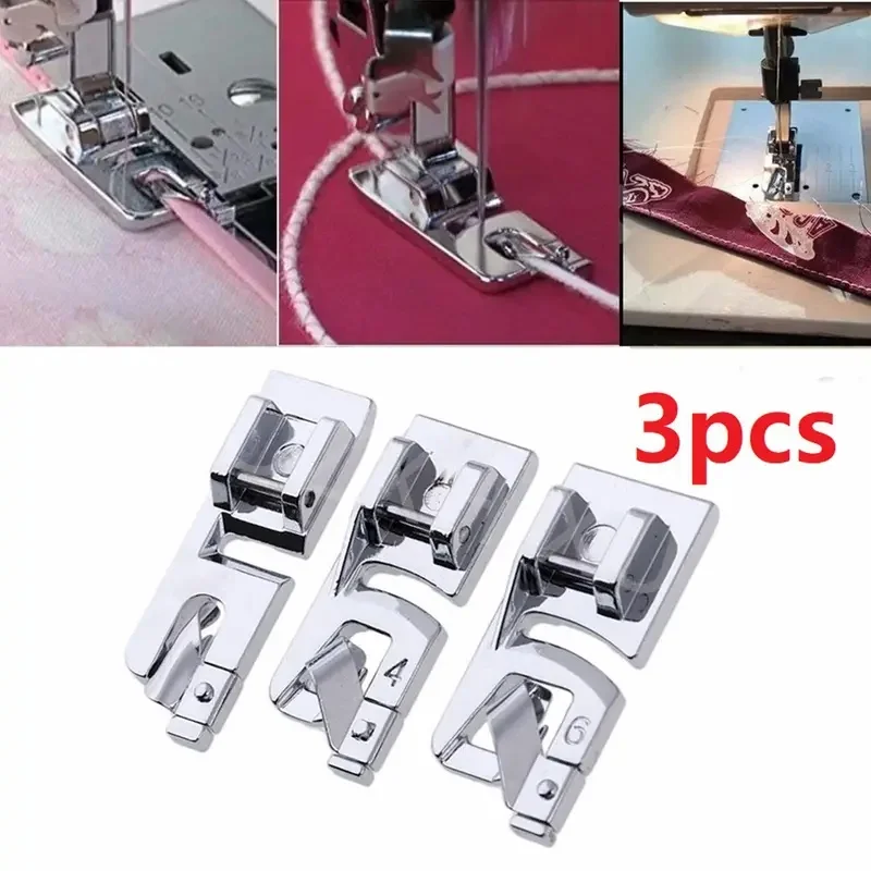 3 mm, 4 mm, 6 mm schmales Nähfuß-Set mit gerolltem Saum für Nähmaschine Singer, Brother, Babylock, Euro-Pro, Janome