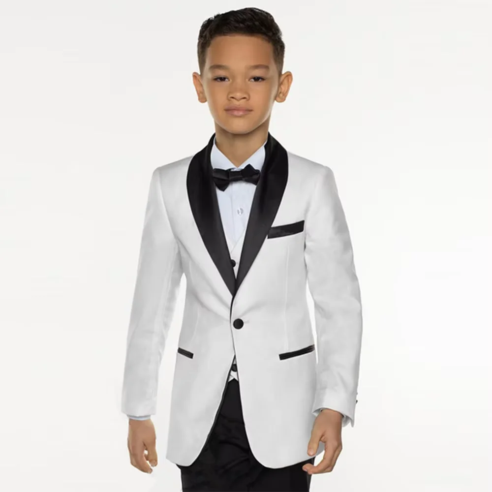

White Boy Suit Set Kids 3 Pieces Suits for Weddings Suits Children Formal Dress for Boys Kids Tuxedo (Jacket+Pants+Vest+Tie)