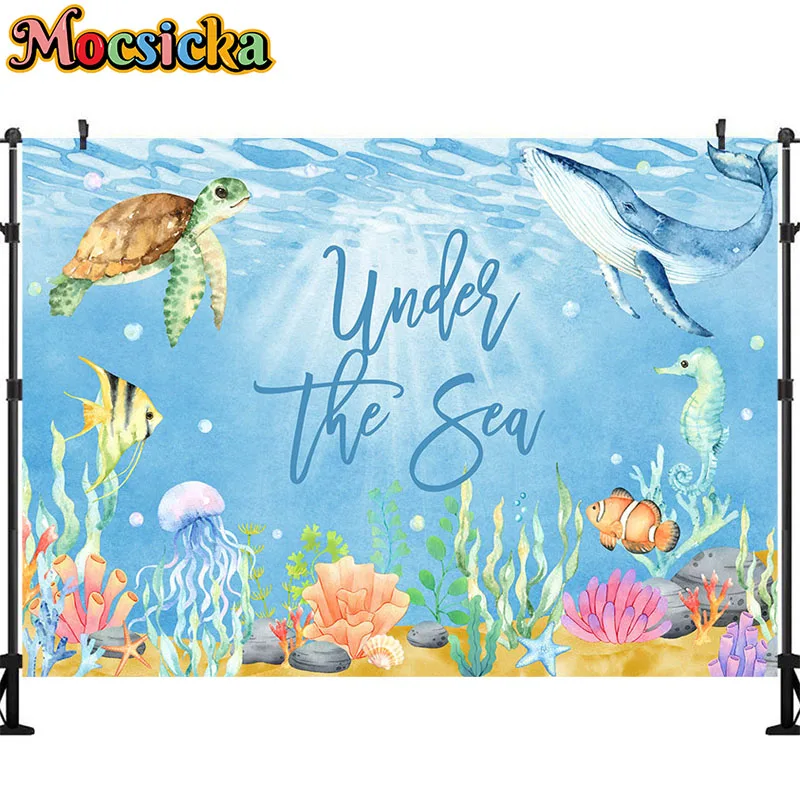 Latar Belakang laut kartun moclicka dasar air di bawah ikan air Ulang Tahun Baru lahir pesta bayi baru lahir spanduk latar belakang dekorasi