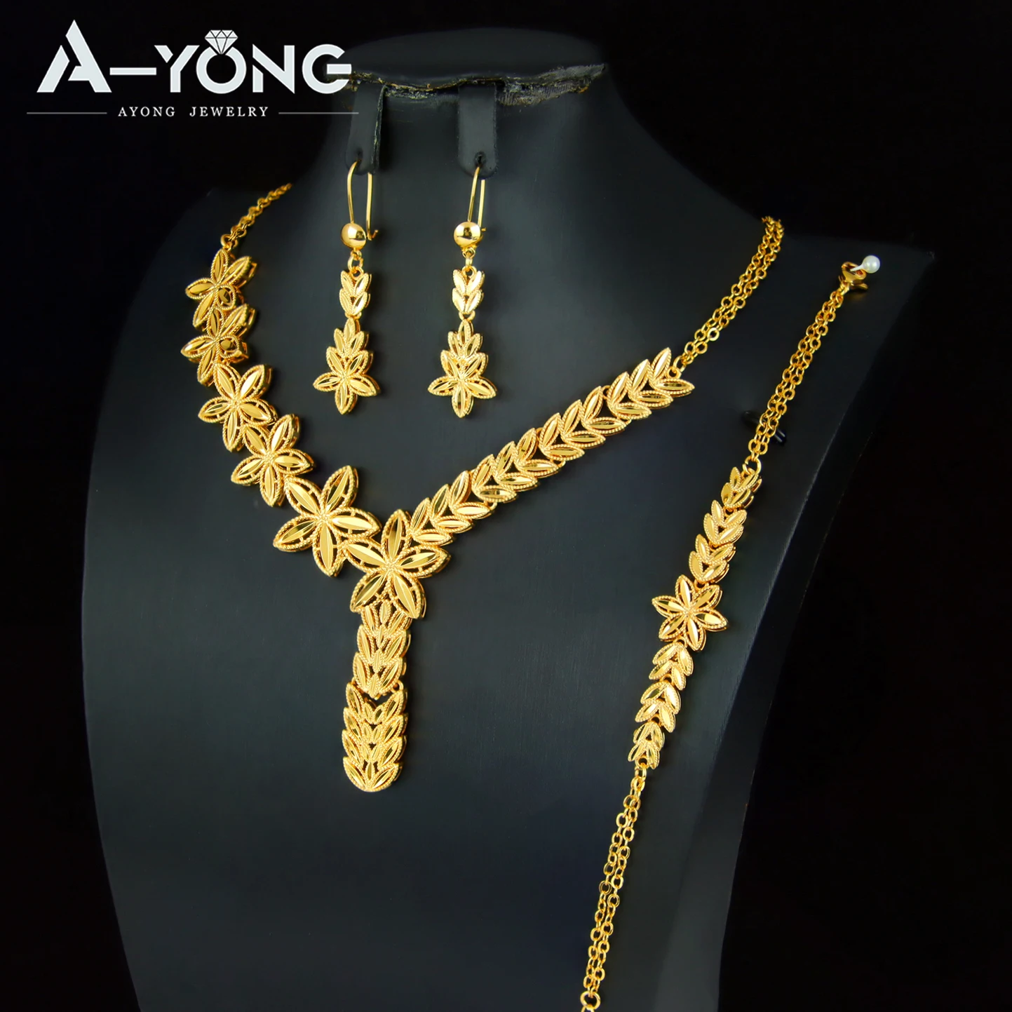 Gorgeous Dubai Wedding Jewelry Set, 21k Gold Plated