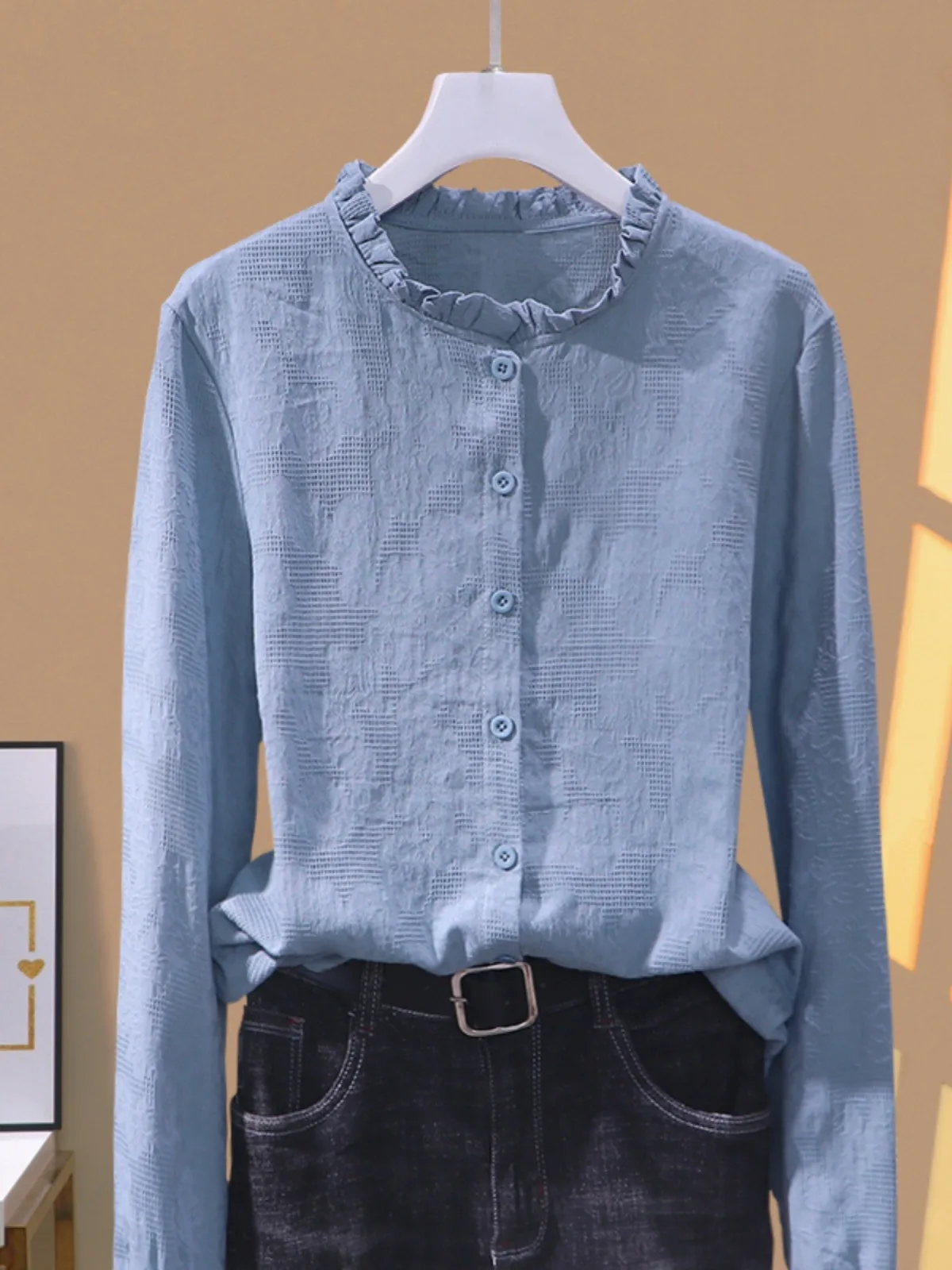 

FLHJLWOC хлопковые топы, блузки, милые девушки, женщины, весна-осень, с длинными рукавами, красные, синие базовые рубашки на пуговицах