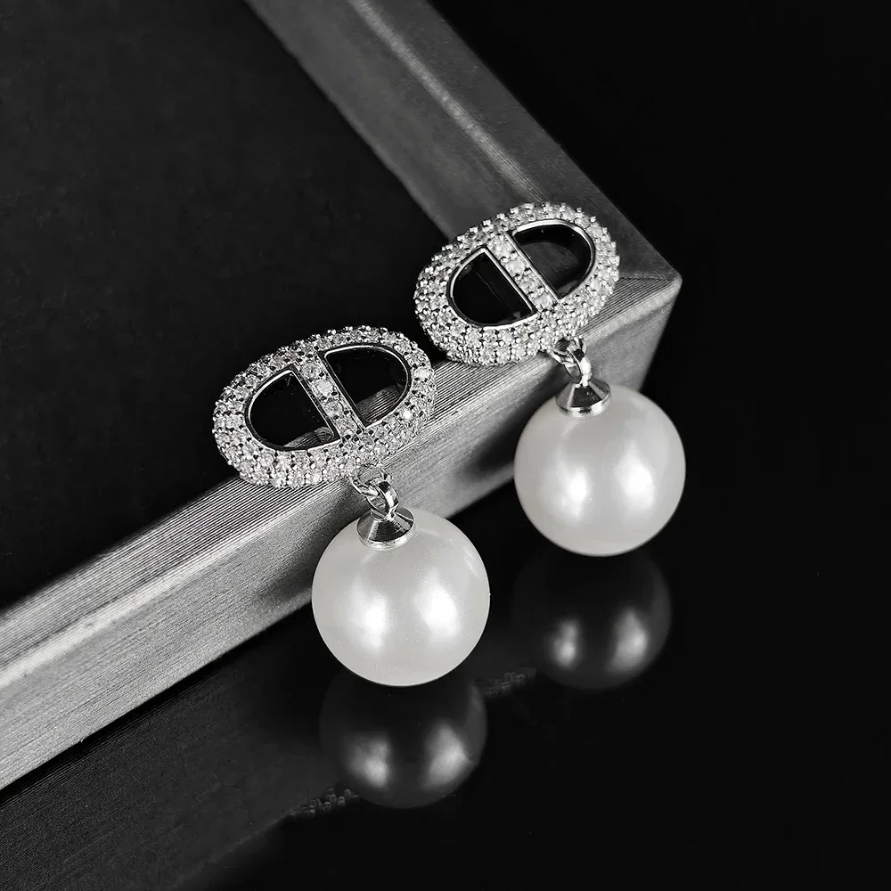 Moonso Luxury Vintage Silver Color Simulated Pearl Dangle Earrings for Women Anniversary Gift Jewelry Wholesale E8450