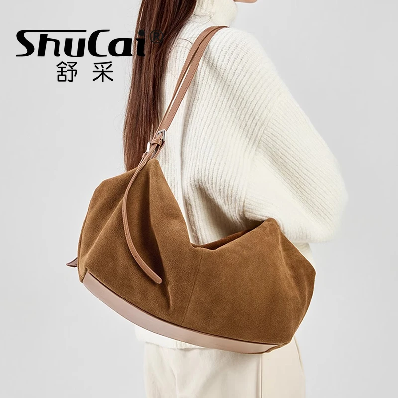 

Women Suede Leather Shoulder Crossbody Bags Ladies Soft Cowhide Large Tote Female Design Luxury Designer Lazy Commuting Handbag