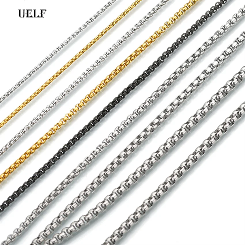 UELF 2MM 2.5MM 3MM Box Chains Stainless Steel Necklace DIY Long Necklaces Jewelry for Women Men Statement 45CM-75CM