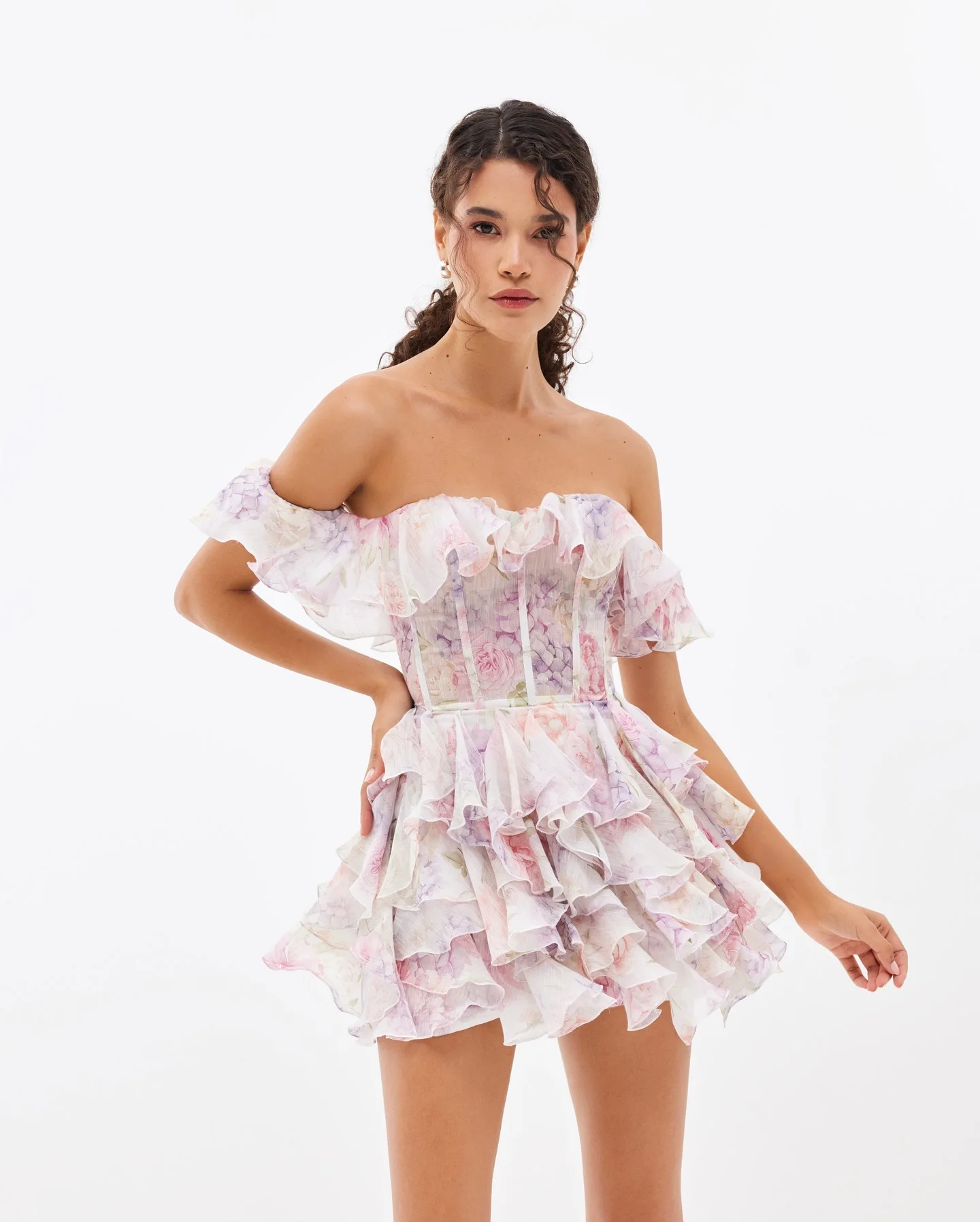 Modx ชุดเดรสงานพรอมเปิดไหล่แบบสั้นพิมพ์ลายเซ็กซี่, ชุดค็อกเทลเปิดไหล่ชุดเดรสปาร์ตี้เป็นชั้นกระโปรงใส่งานอีเว้นท์ทางการกระโปรงวันเกิดในฤดูร้อน