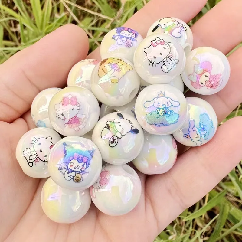 

16mm Cartoon Printed Luminous Sanrio Through-hole Beads Diy Mobile Phone Chain Keychain Car Hanging Jewelry Accessories Beads