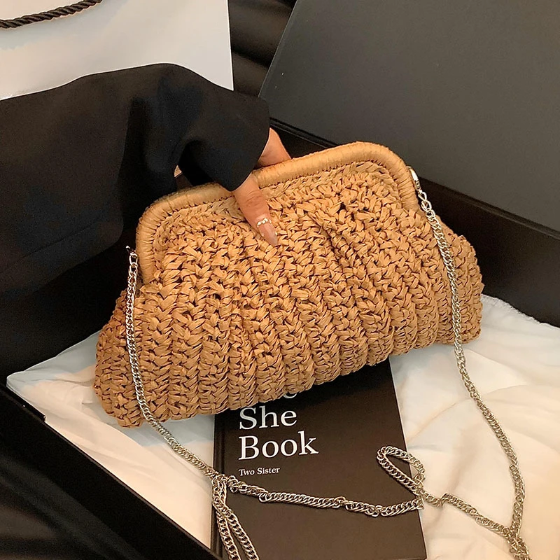 Luxury Small Straw Crossbody Bags for Women 2024 Simple Korean Summer Shoulder Bags Lady Travel Handbags Female Weave Beach Bag