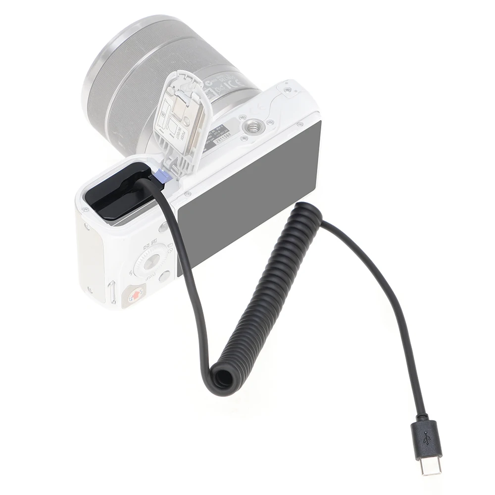 FOTGA NP-FW50แบตเตอรี่เลียนแบบ + Type-C สายไฟสปริง (35-100ซม.) อะแดปเตอร์สำหรับจอมอนิเตอร์/ กล้องสำหรับอุปกรณ์ติดตั้งไฟเคเบิล