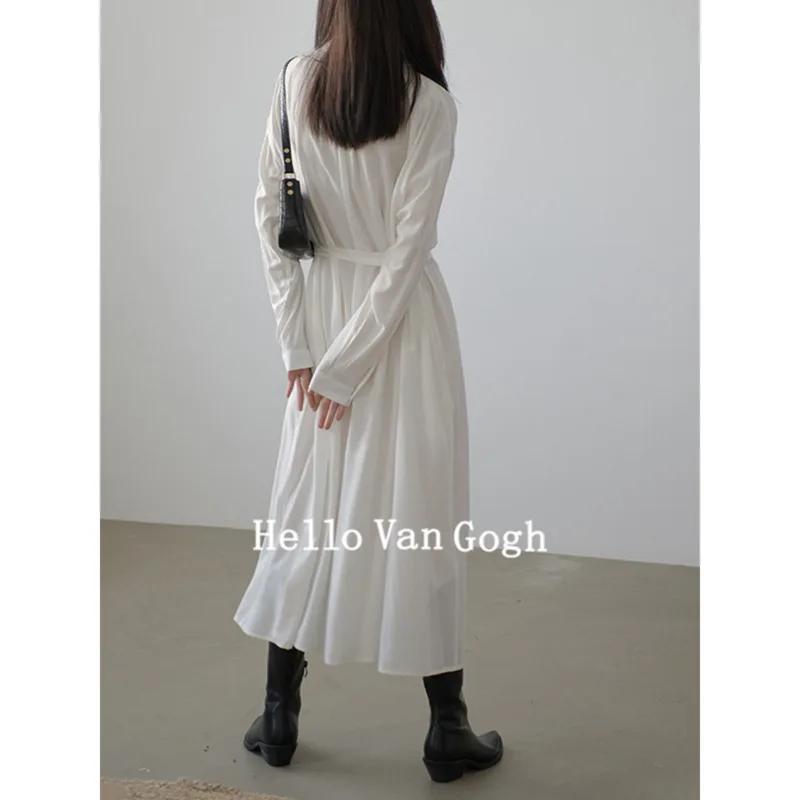 KWTX Primavera Verano 2025 blanco de manga larga Vintage vestido camisero elegante de lujo con cinturón ligero de alta calidad diseñador Casual