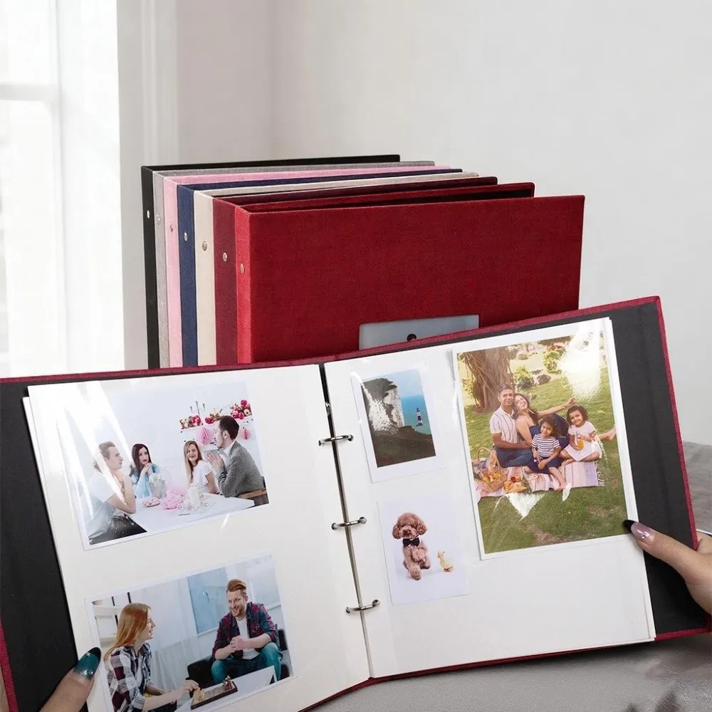 Sticky Page 16 Inch 60 Pockets Photo Album Self Adhesive Cloth Cover DIY Album Flat Metal Clip Memory Book DIY Photo Craft
