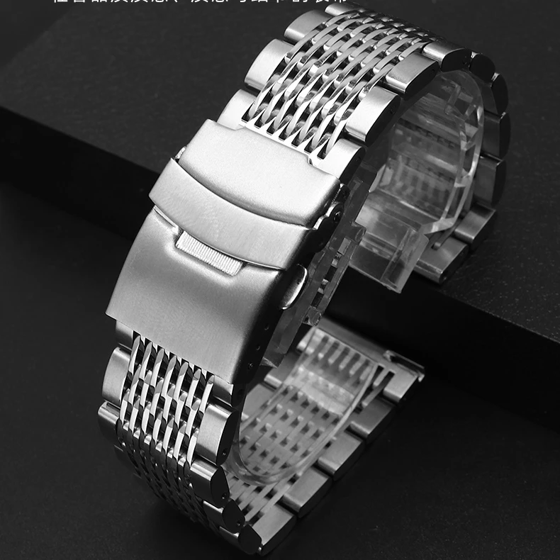 Cinturino per orologio in acciaio inossidabile massiccio per cinturini in rete per immersione Seiko Fibbia deployante Bracciale da lavoro lucido spazzolato 18/20/22/24mm
