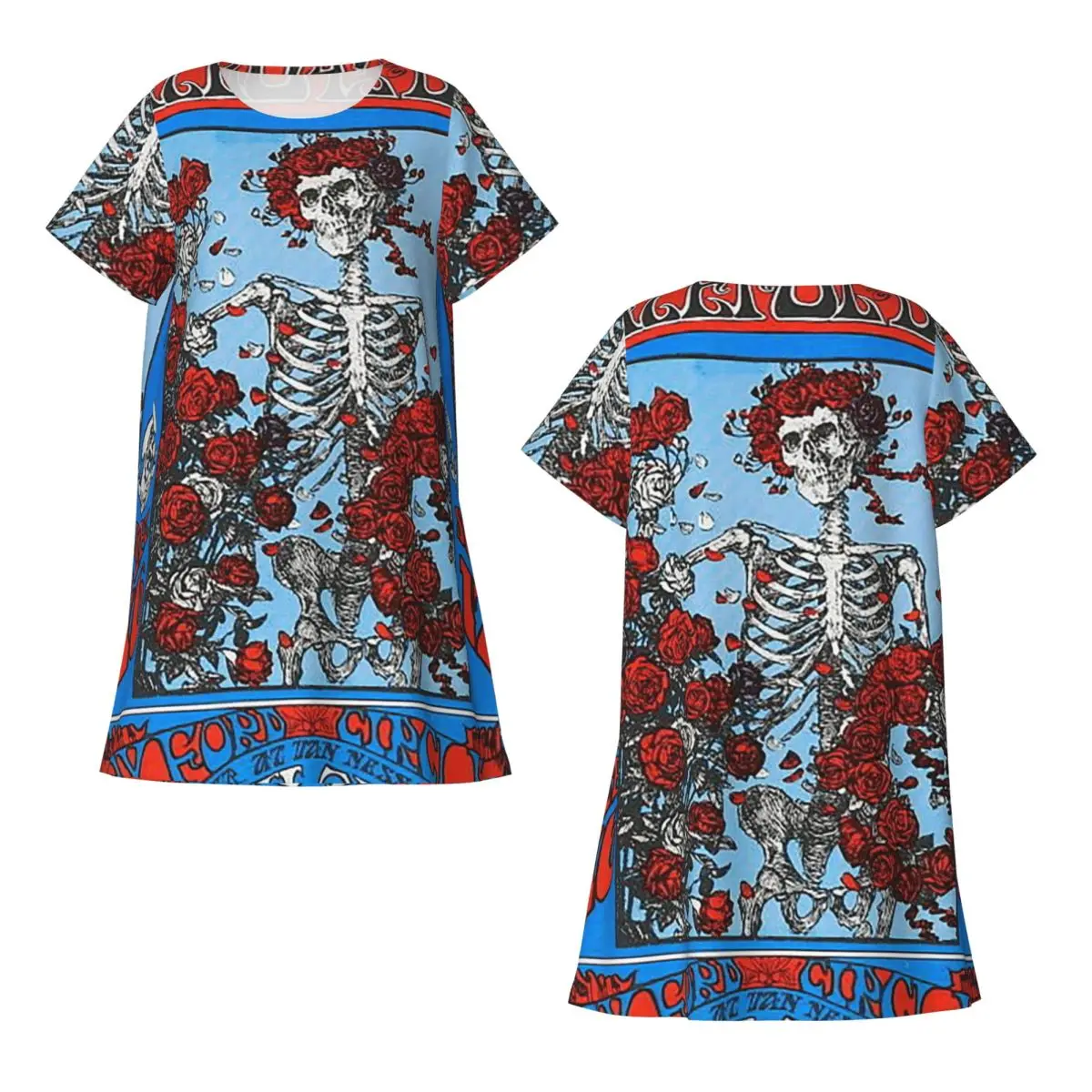 Custom Grateful Dead Rock Band Short Sleeves Nightdress For Sleeping Sleepshirts Women Short Sleeve Nightgowns Soft Pajama Dress