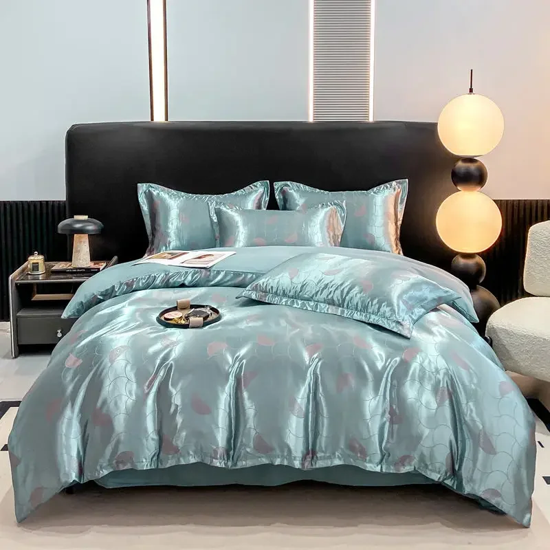 luxury Satin Nordic Bed linen Stitch Duvet Cover With Pillowcase Sheet Double Single Queen Bedding Set Full Size Comfort Sets