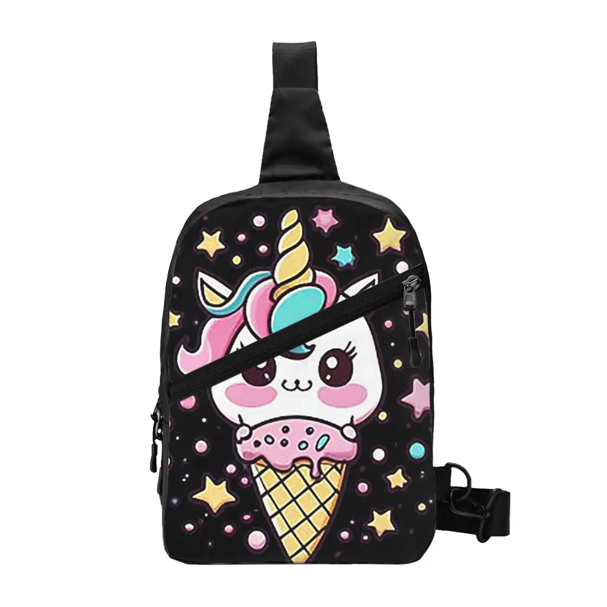 Ice Cream Unicorn Chest Bag Men Sling Crossbody Backpack Chest Bag Travel Hiking Daypack Shoulder Bag