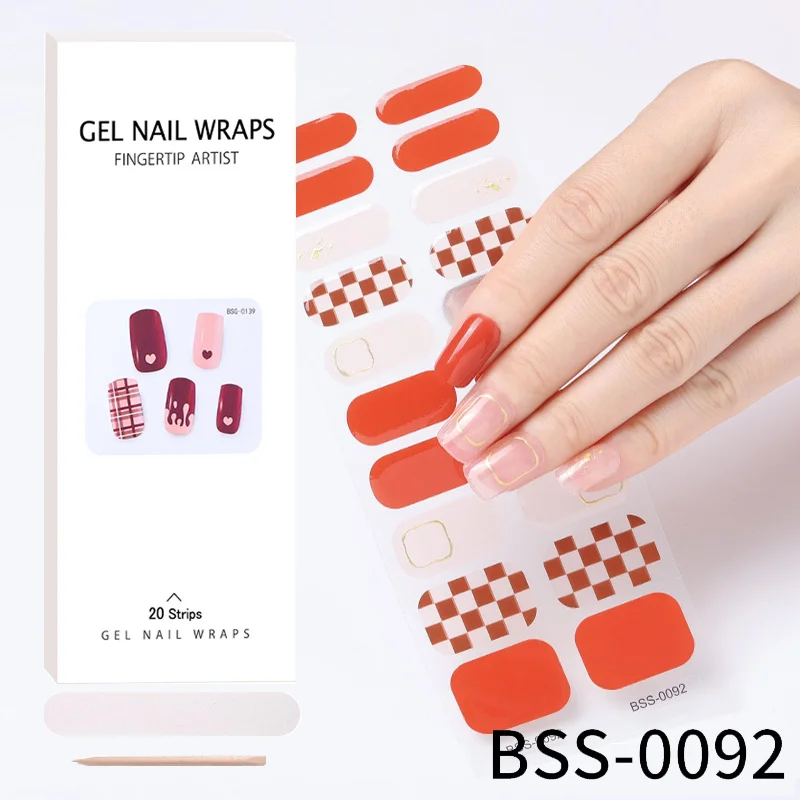 20 Strips Gel Nail Wraps New Semi-cured Gel Nail Stickers Checkerboard Phototherapy Stamping 3D Manicure Stickers Full Cover