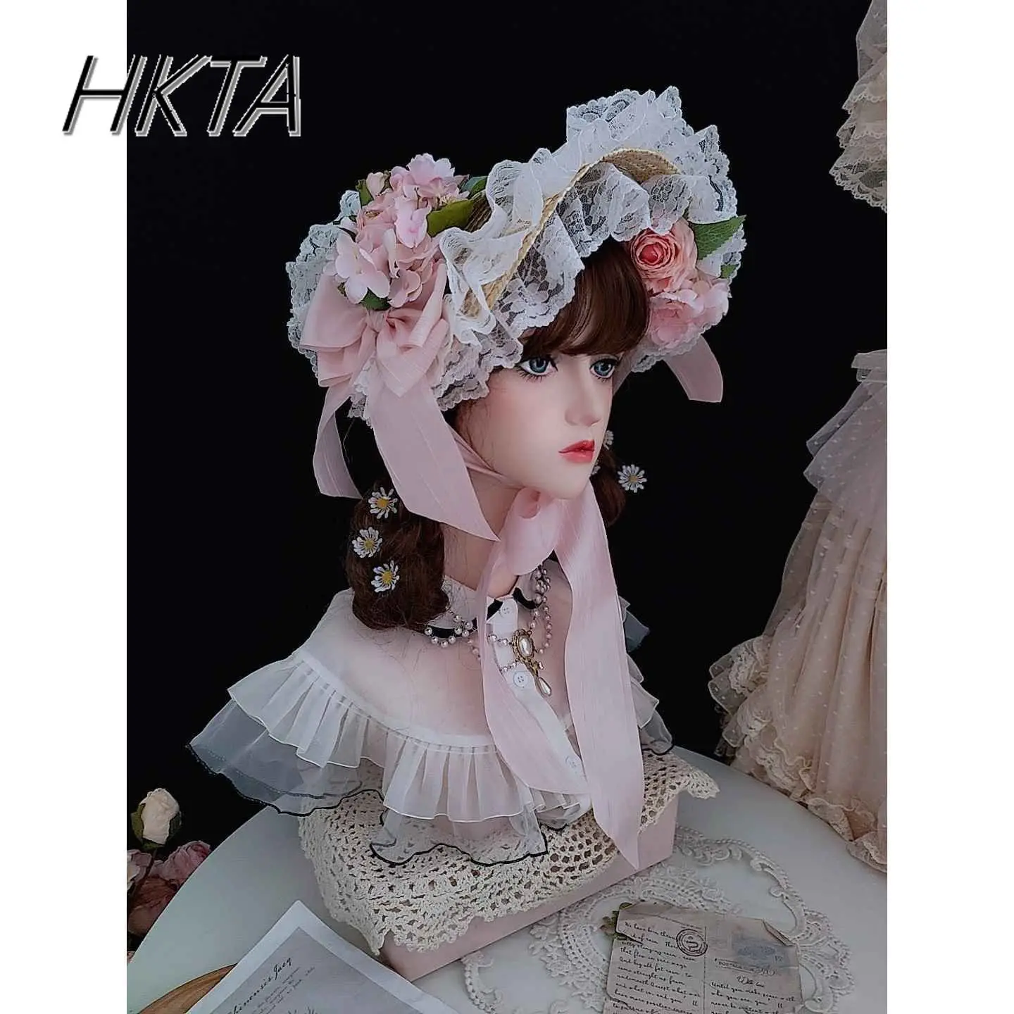 Franse Stijl Zoete Leuke Kant Splicing Bloem Boog Strohoeden Vrouwen Lolita Zomer Pastorale Prachtige Elegante BNT Platte Hoeden Dames