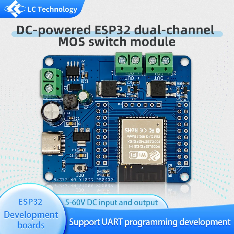 ESP32 development board  dual MOS switch module, input and output of DC5-60V