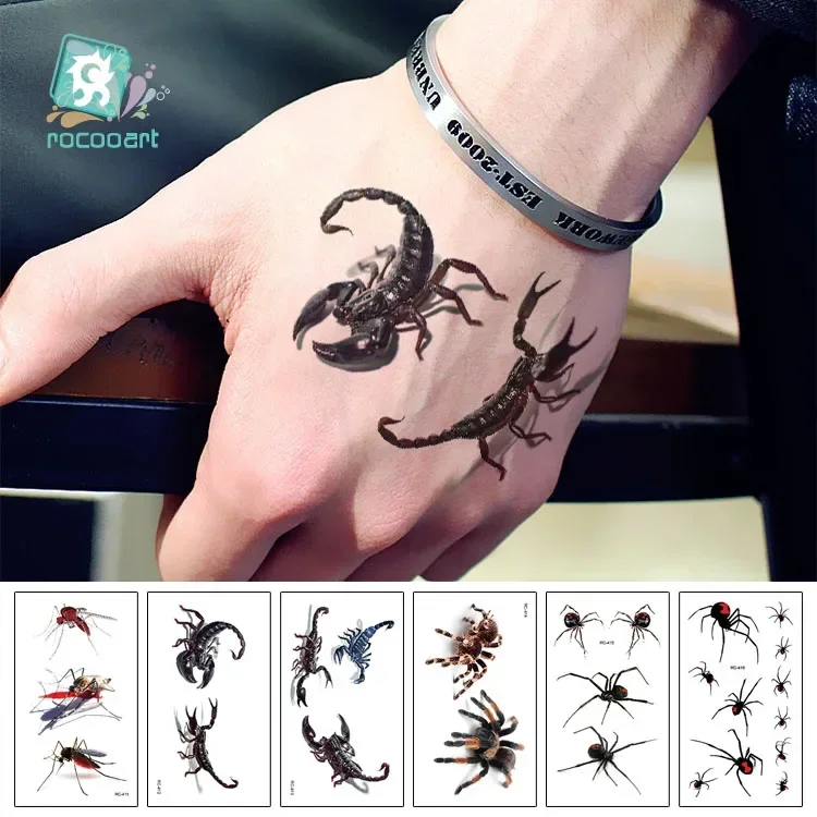 3D Spider Scorpion Temporary Tattoo Stickers For Halloween Insect Fake Tattoo Body Art Tatuajes Joke Tatouage Temporaire