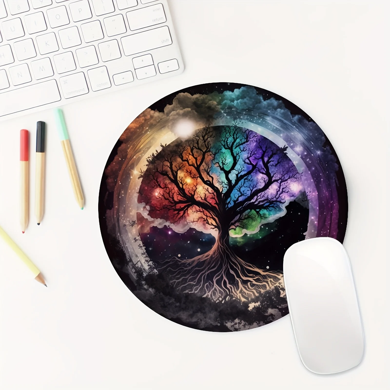 

Life Tree Round Mouse Mat Cute Mouse Pad Non-Slip Mousepad Small Size Setup Gaming Decoration Desk Pad Rug Computer Table