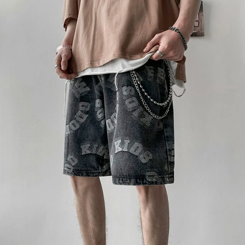 

Men's Vintage Denim Shorts High Street Hip Hop Loose Five Pocket Summer Casual Mid Length Pants