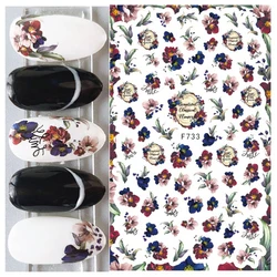 Nail Art Decals Retro Watercolor Florals Red Pink Purple Posy Flowers Back Glue Nail Stickers Decoration For Nail Tips Beauty