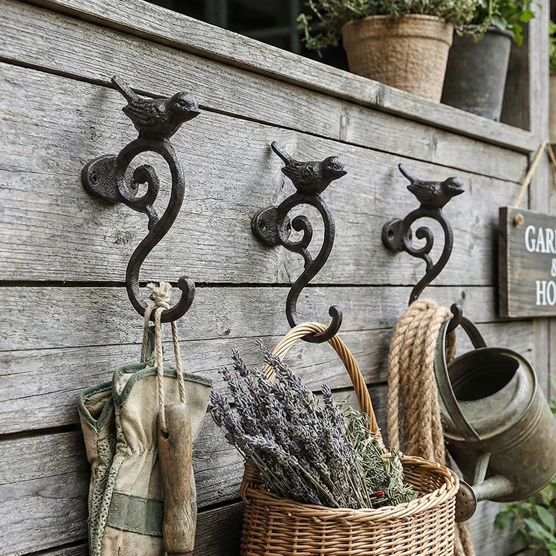 Cast Iron Bird S Hook Vintage Heavy Duty Wall Mounted Hanging Garden Patio Balcony Coat Key Rustic Decor Hanger Rack Ornament