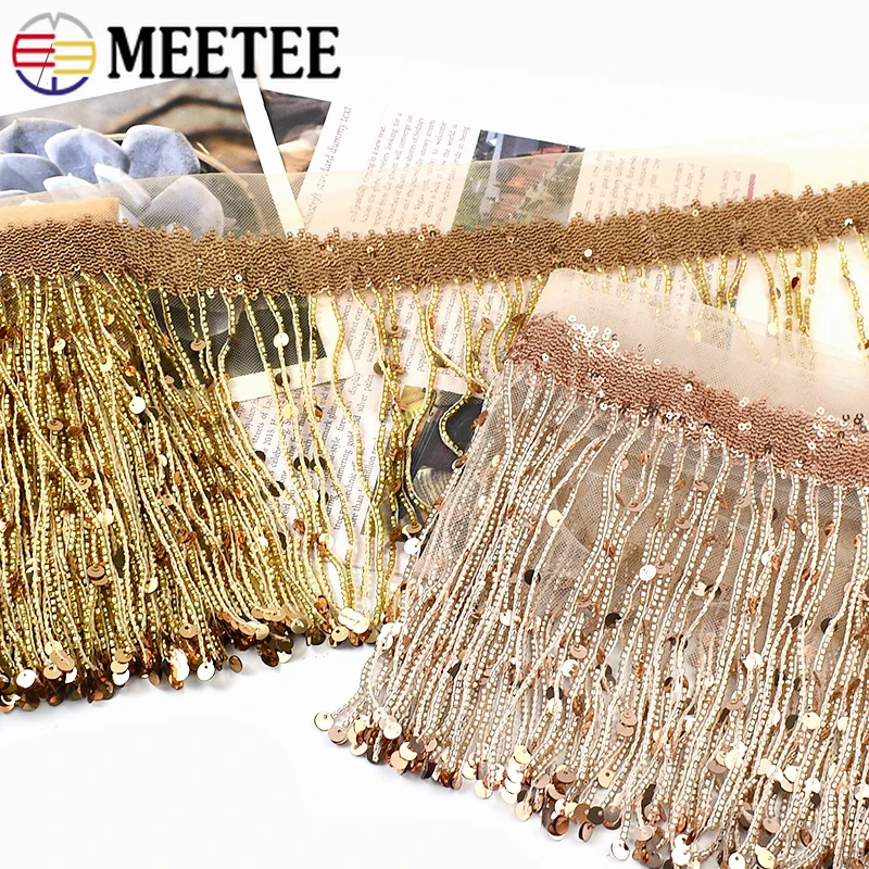 

1-4Meter(1Roll=4M) 20cm Sequins Tassel Fringe Sewing Clothes Beaded Lace Trim Dresses Decorative Trimmings Stitching Accessories