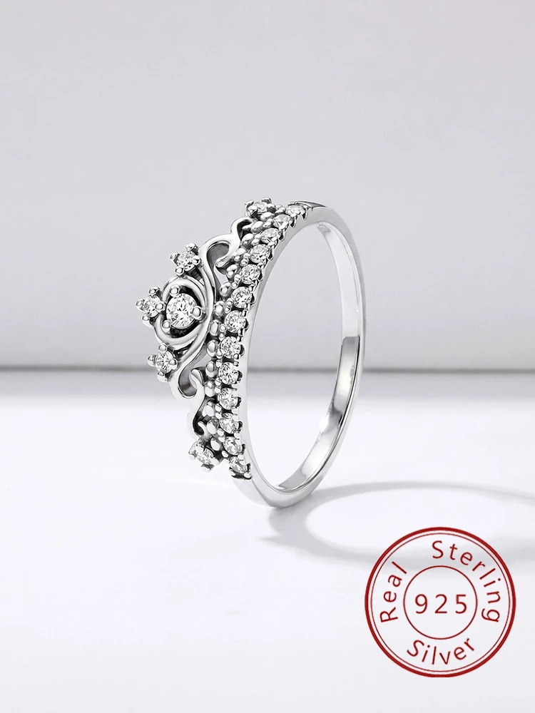925 Sterling Silver Vintage Love Heart Crown Ring  For Women Party Anniversary Daily Wear High Quality Fine Jewelry