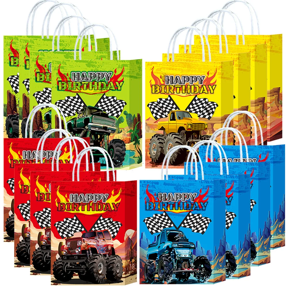 4/8/16pcs Monster Truck Party Paper Bag Racing Theme Party Bag Monster Truck Party Candy Treat Bag Monster Truck Birthday Decor