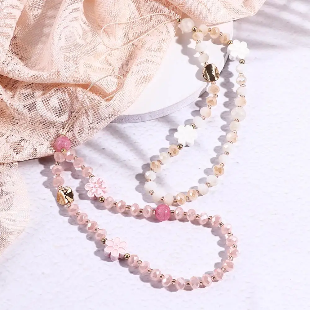 Rope Flower Gravel Beads Chain Bead Mobile Phone Strap Mobile Phone Chain Cell Phone Lanyard Crystal Stone Beads Lanyard