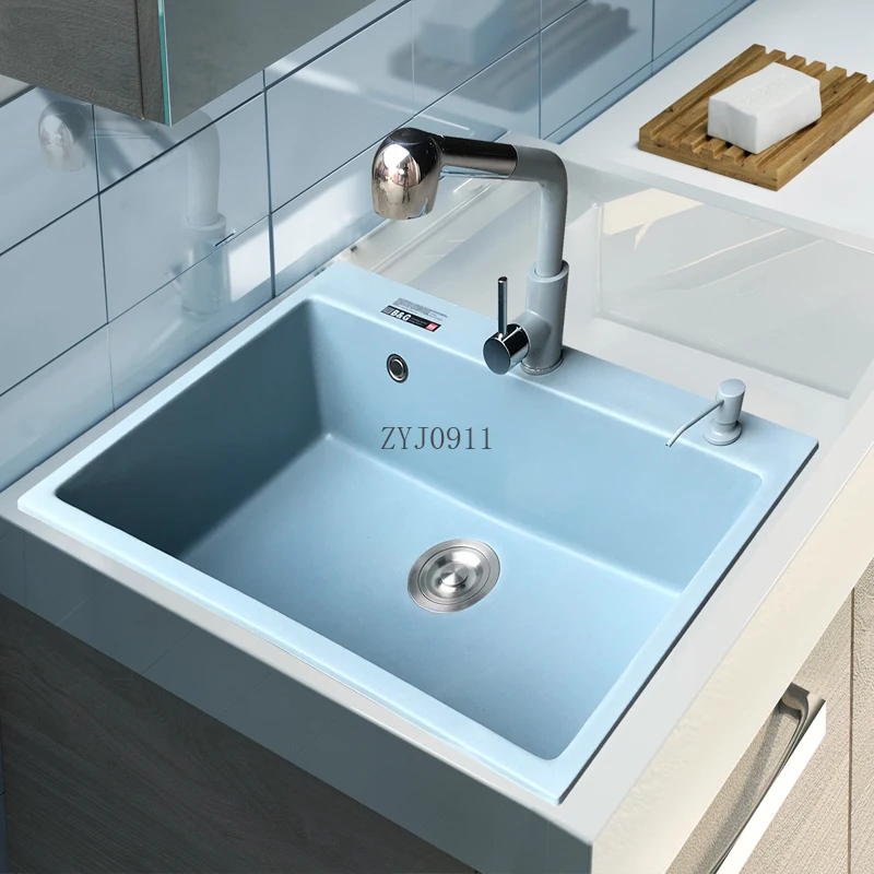 Haze blue quartz stone sink kitchen with vegetable basin sink