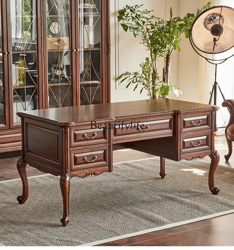 

05-American Country Luxury Vintage Mahogany Full Solid Wood Desk