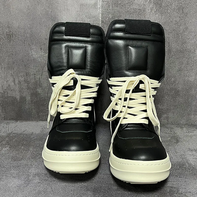 Men Women High Top Boots Casual Platform Sneakers Leather Luxury Trainers Lace Up Zip Autumn Black Qvah Owens Designer Shoes