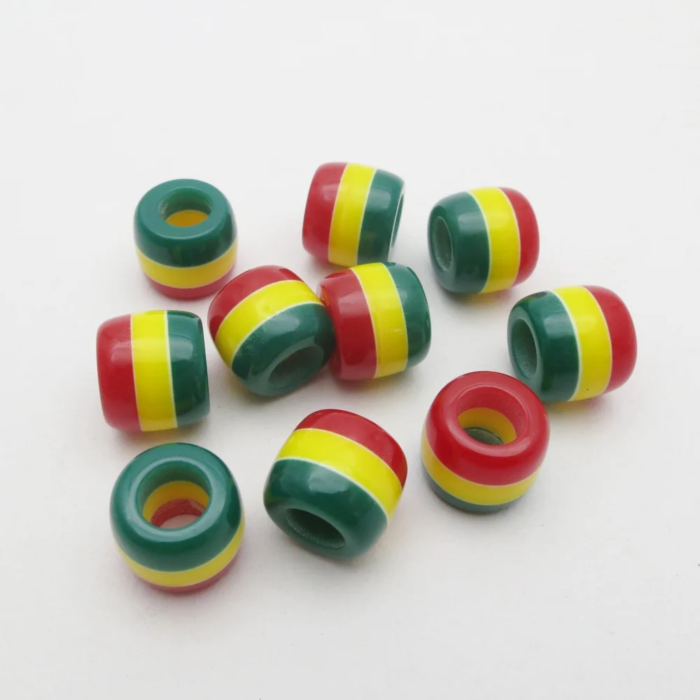10pcs Rasta style Red yellow green Round stripe hair braid dread dreadlock Beads rings for men women kids hair accessories