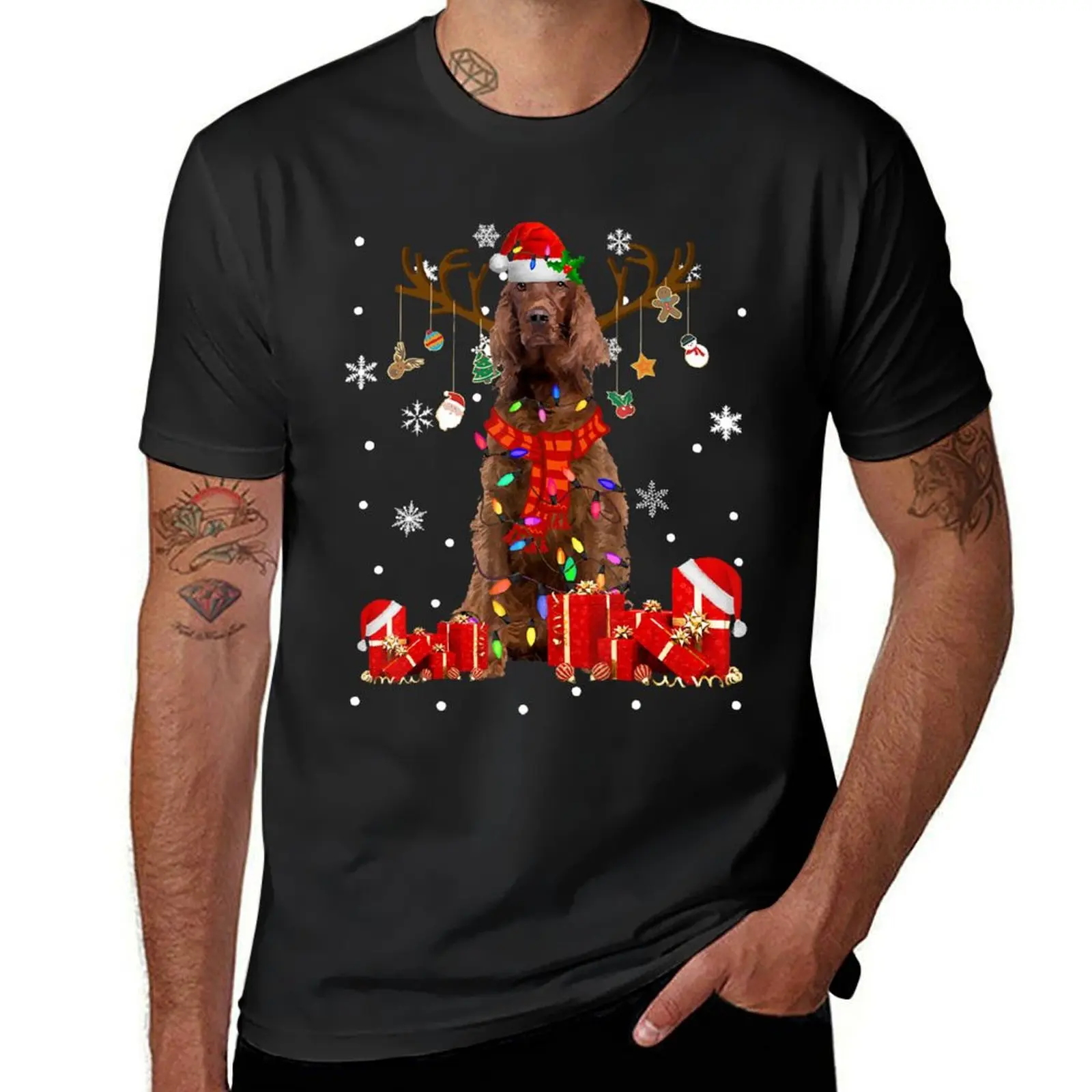 Funny Irish Setter Dog Reindeer Christmas Light Dog Lover T-Shirt Blouse heavyweights mens t shirts pack