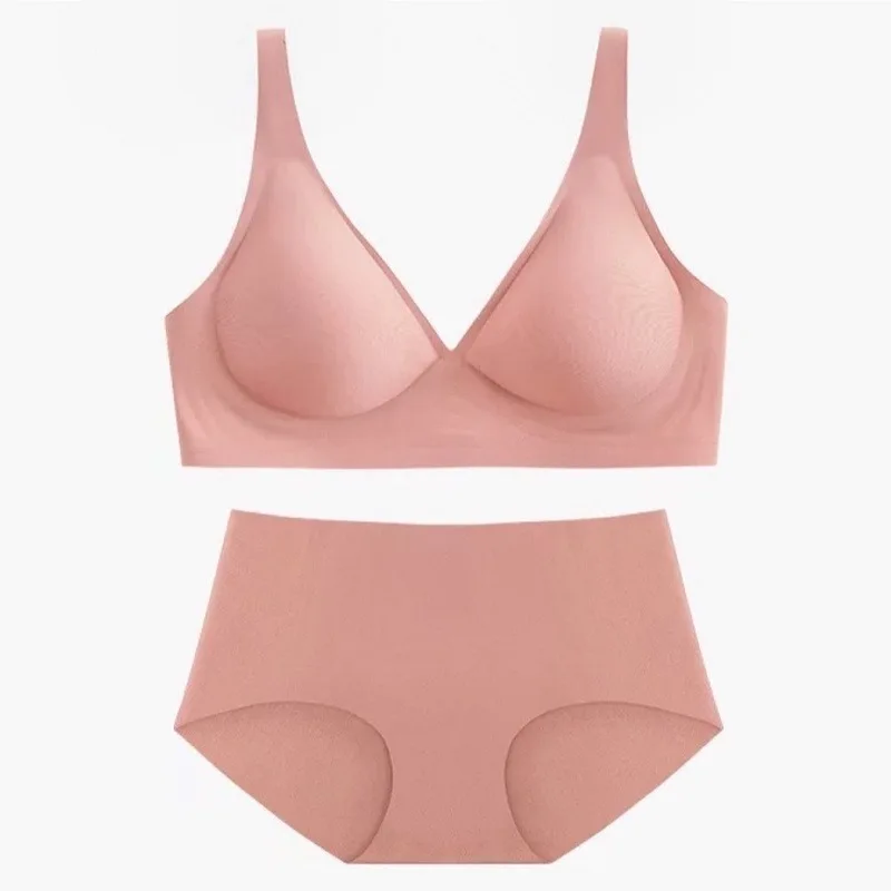 Women Seamless Bra Set Deep V Wireless Brassiere Briefs Sexy Lingerie Soft Bra Women\'s Comfy Underwear Set Female Intimates