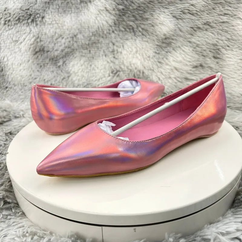 

Heel shallow mouth sexy pointed flat shoes pink Pu women's plus size shoes 46 Code