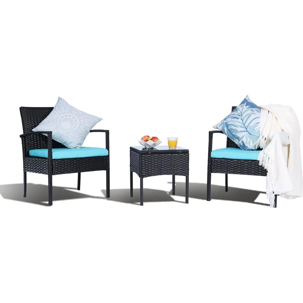 

3 Pieces Outdoor Patio Furniture Set, Small Wicker Bistro Conversation Set for Porch and Balcony, All Weather PE Rattan Chairs w
