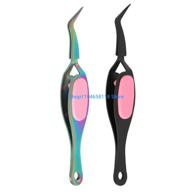 Durable Reverse Grip Tweezers DIY Jewelry Tool Soft Grip Crossing Lock Curved Tweezers Pointed Tip Tweezers