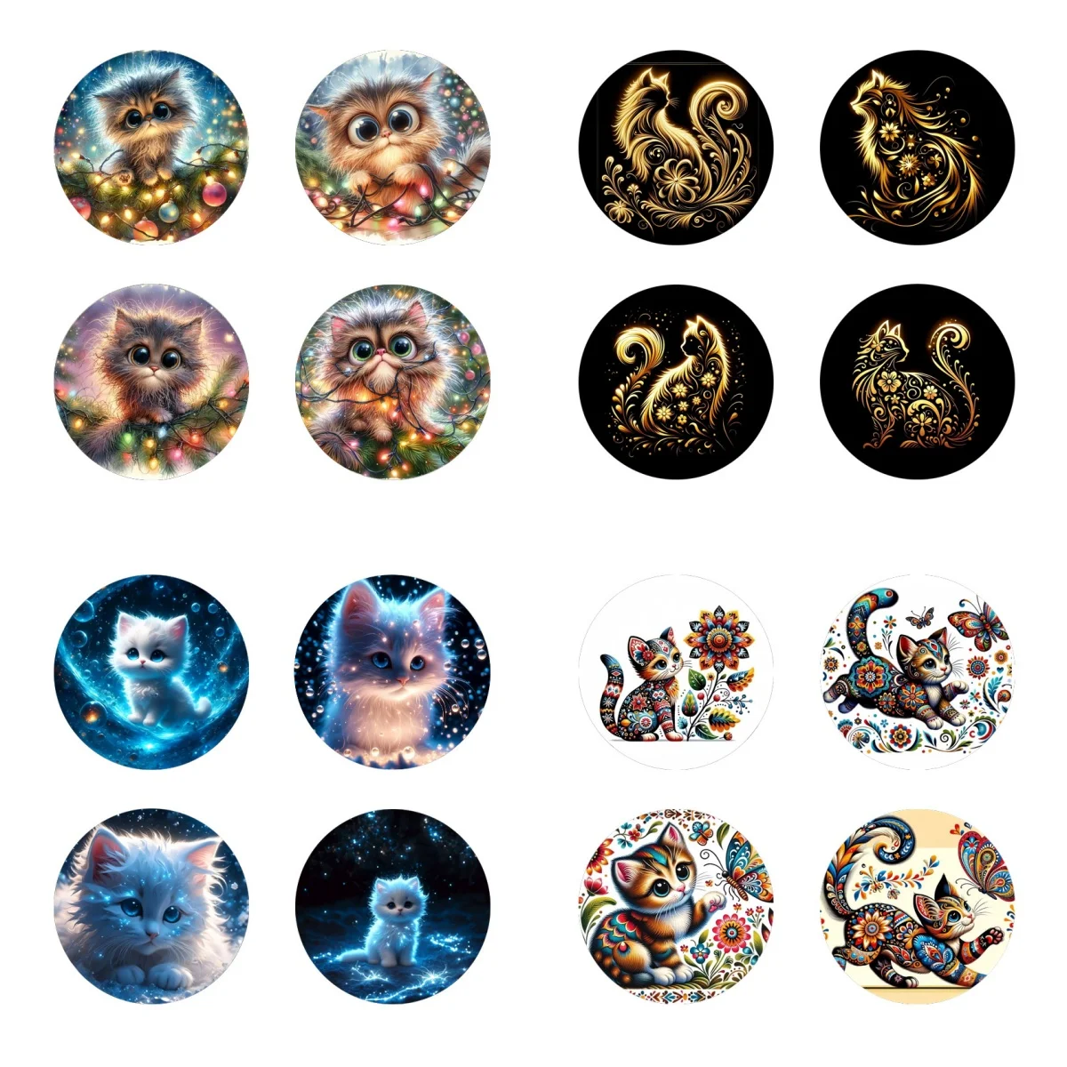 4-Piece Set of Colorful Kitten Art Coasters, Anti-Slip Wood Coasters, Suitable for Living Rooms, Offices, Bars, and Restaurants