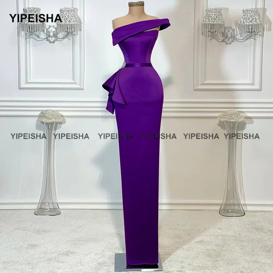 Customized One-shoulder Purple Evening Gown Elegant Satin Floor Length Mermaid Party Gown Prom Dress Long robe de soirée femme