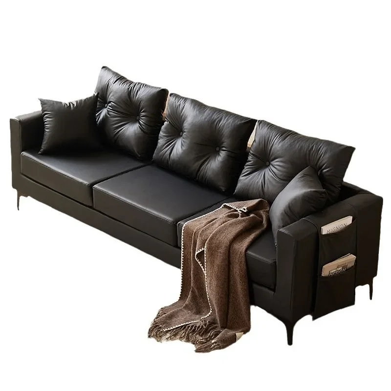 Sofa small apartment double triple rental house, apartment clothing store lounge area reception black lazy living room sofa